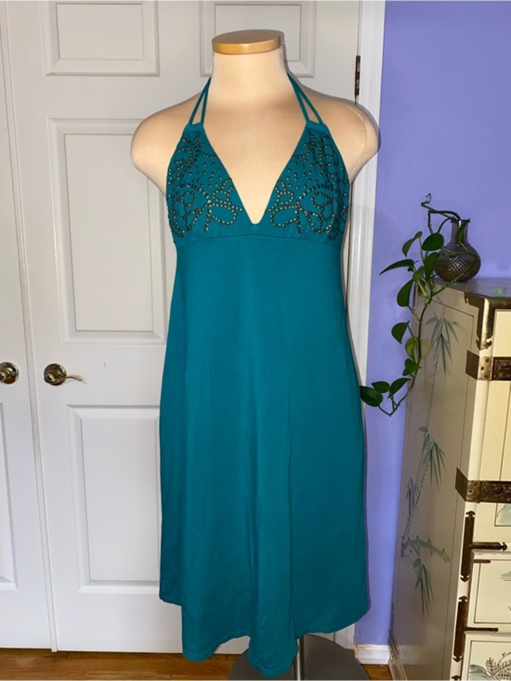 Victoria's Secret Teal Halter Beaded Mini Dress, Y2K